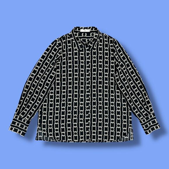Mango Tops - MNG by Mango Chainlink Shirt Long Sleeve Button Up Polyester Blouse Size 6